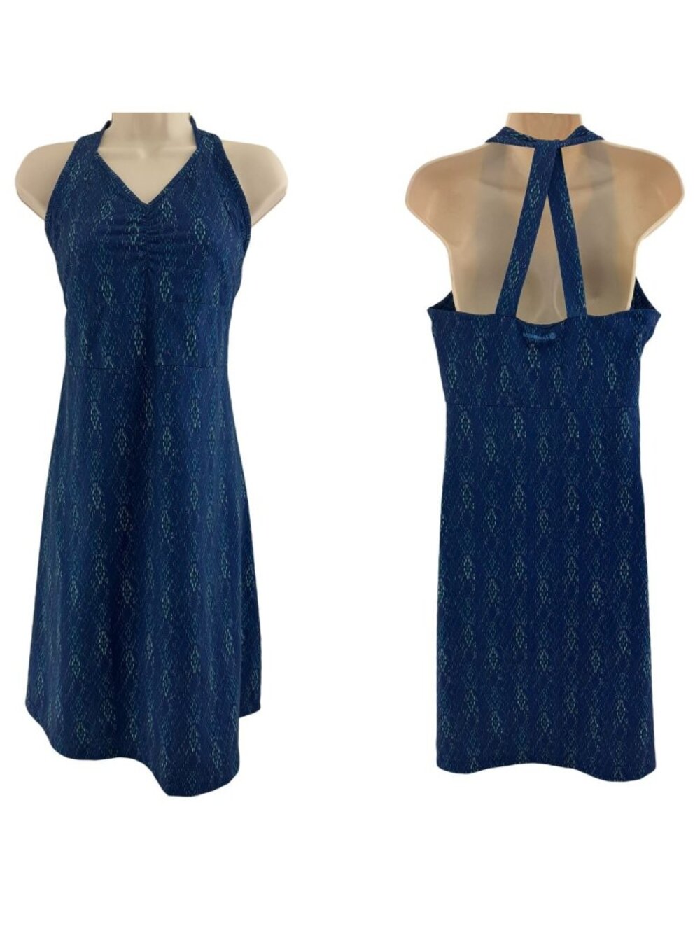 Merrell Women's Ellsworth Dress Blue Print T-Back Wicking Dress Size L Summer